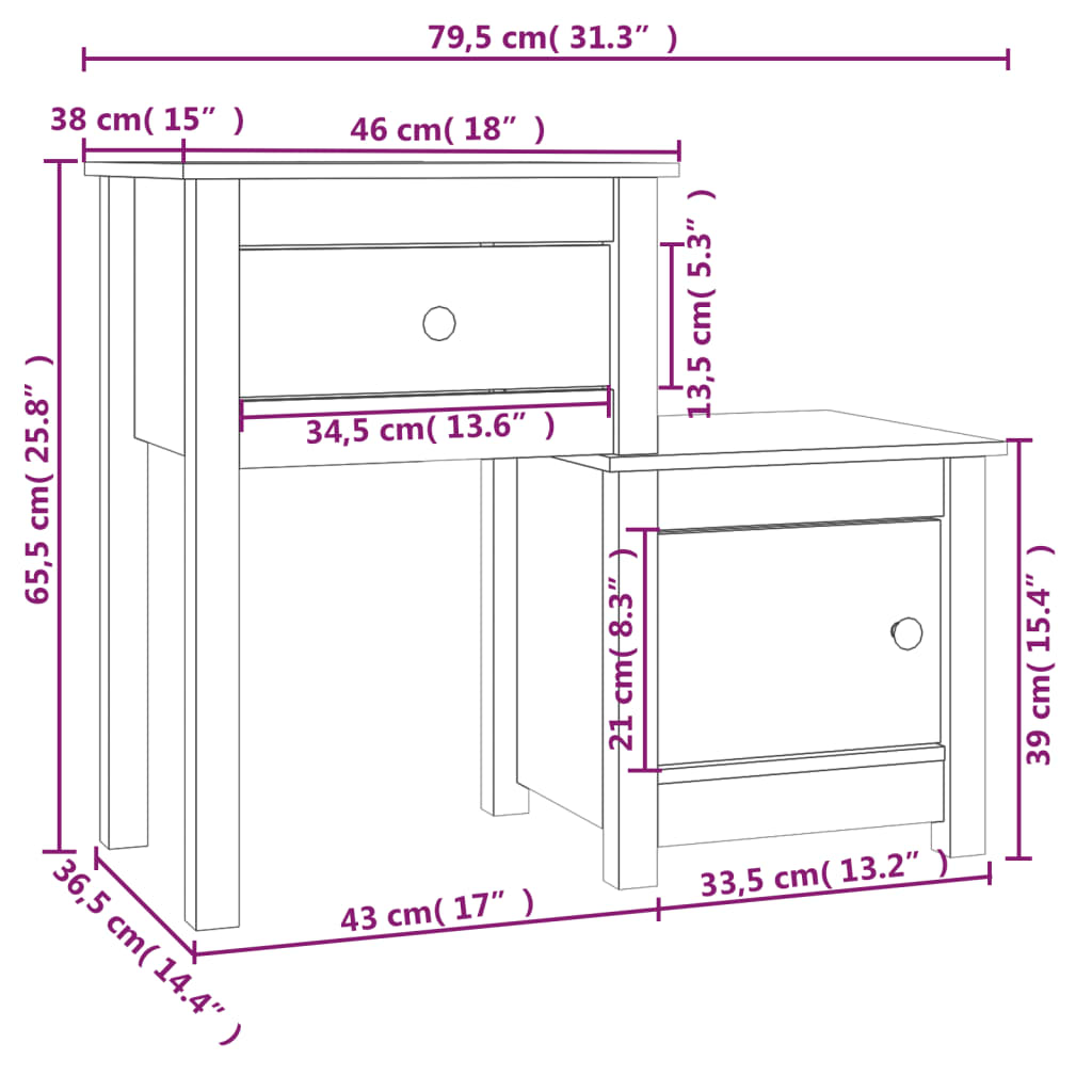 Berkfield Bedside Cabinet 79.5x38x65.5 cm Solid Wood Pine