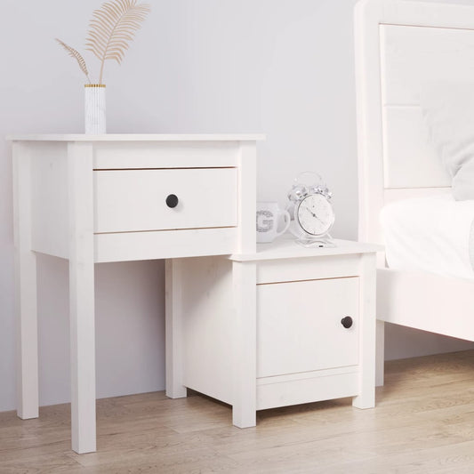 Berkfield Bedside Cabinet White 79.5x38x65.5 cm Solid Wood Pine
