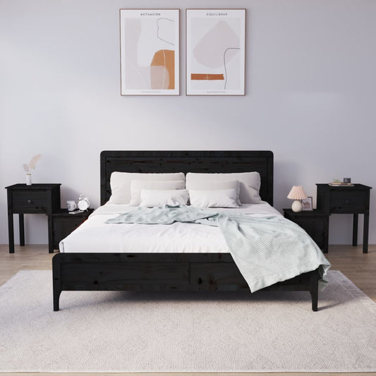 Berkfield Bedside Cabinet 2 pcs Black 79.5x38x65.5 cm Solid Wood Pine