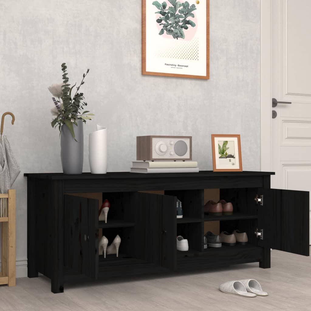 Berkfield Shoe Cabinet Black 110x38x45.5 cm Solid Wood Pine