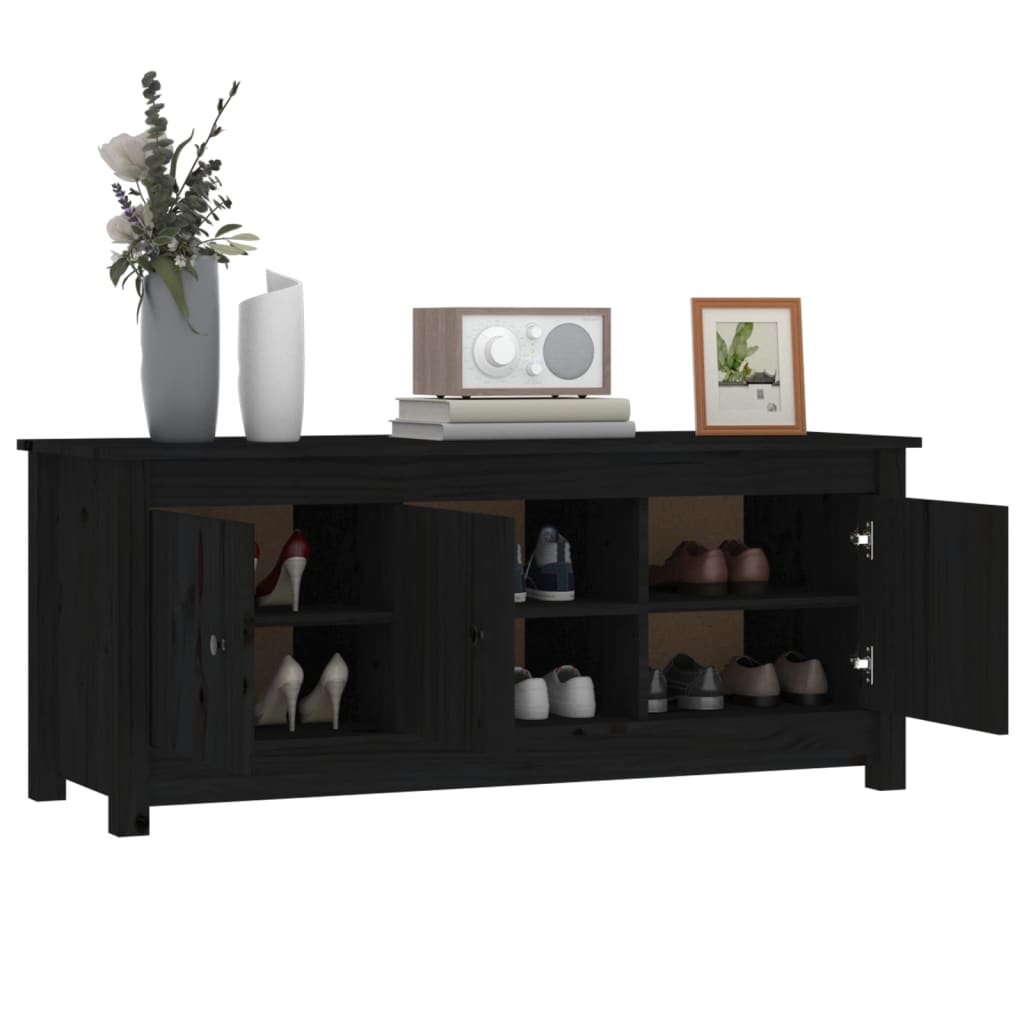 Berkfield Shoe Cabinet Black 110x38x45.5 cm Solid Wood Pine