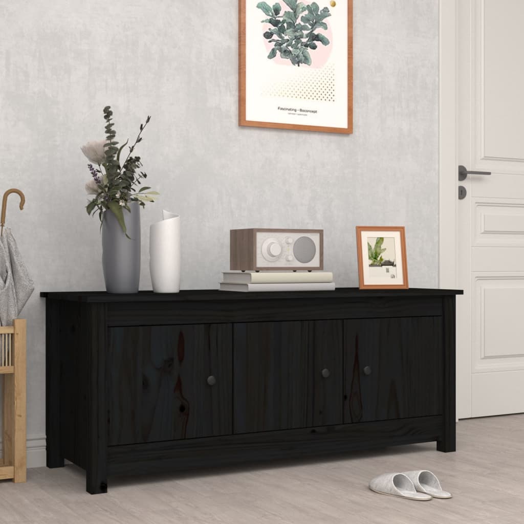Berkfield Shoe Cabinet Black 110x38x45.5 cm Solid Wood Pine