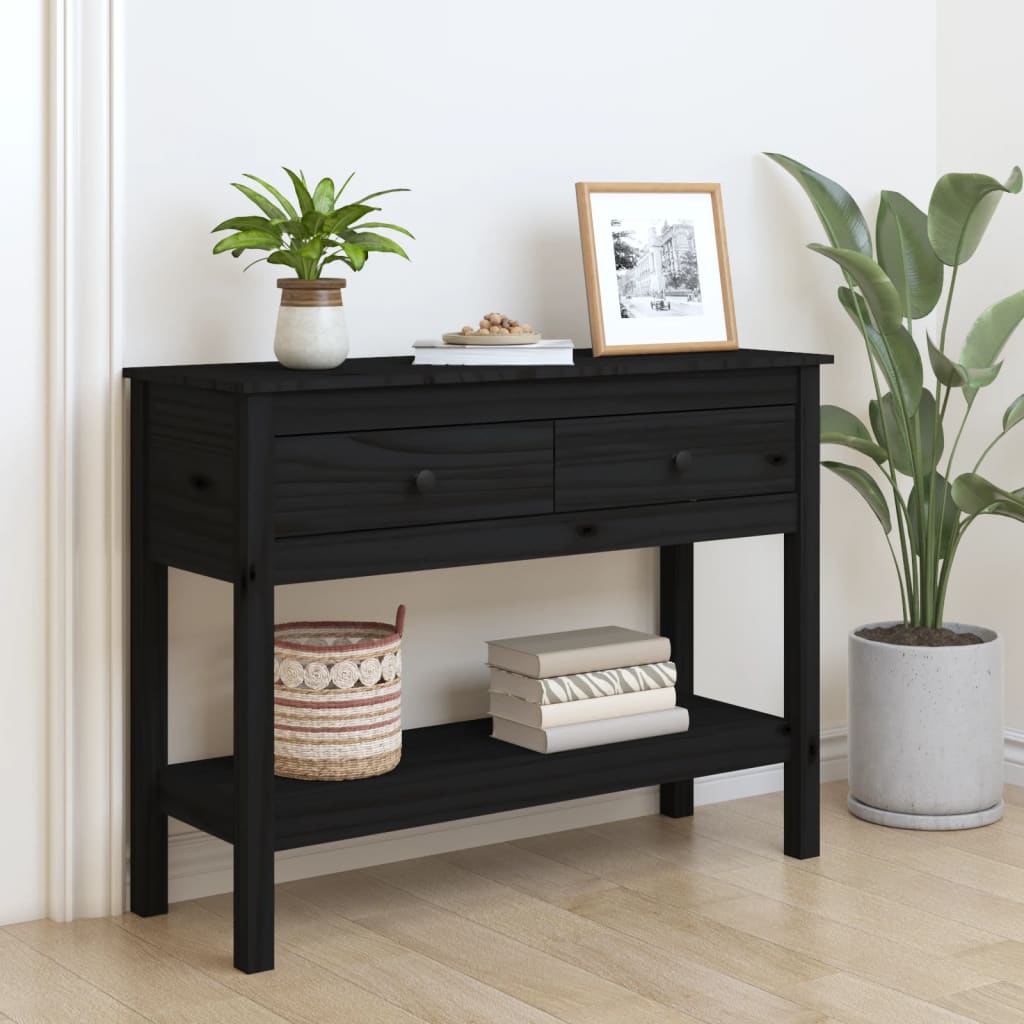 Berkfield Console Table Black 100x35x75 cm Solid Wood Pine