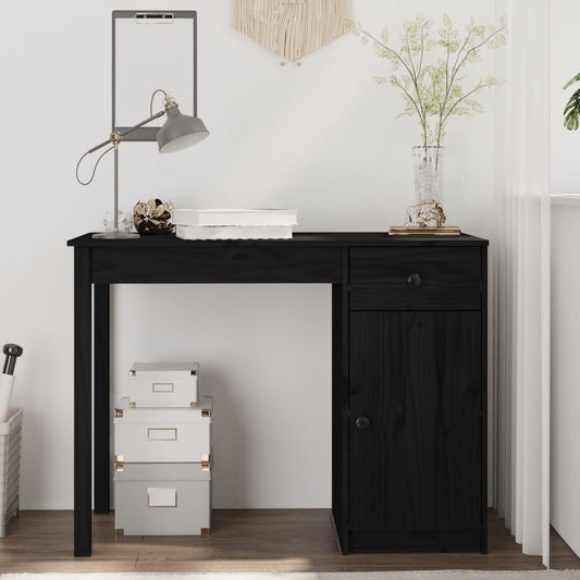 Berkfield Desk Black 100x50x75 cm Solid Wood Pine