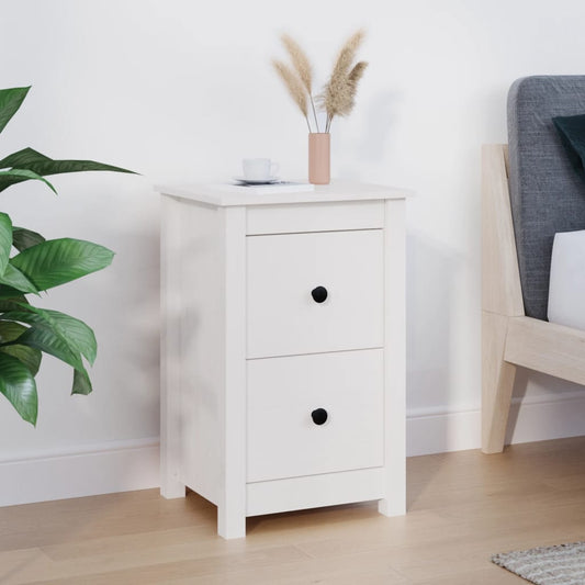 Berkfield Bedside Cabinet White 40x35x61.5 cm Solid Wood Pine