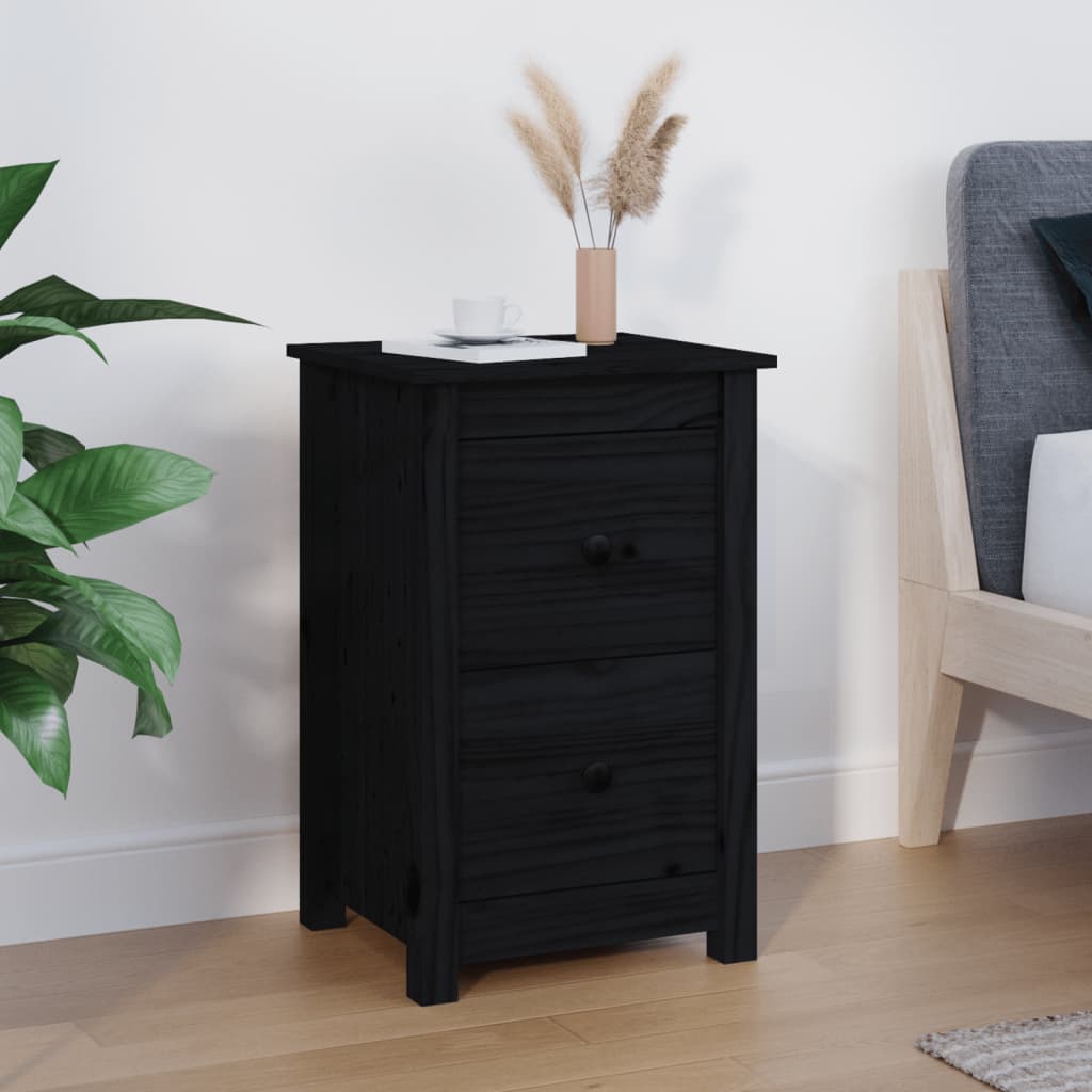 Berkfield Bedside Cabinet Black 40x35x61.5 cm Solid Wood Pine