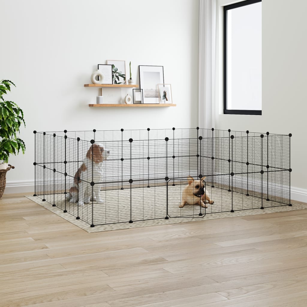 Berkfield 44-Panel Pet Cage with Door Black 35x35 cm Steel