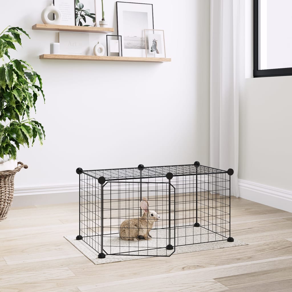 Berkfield 8-Panel Pet Cage with Door Black 35x35 cm Steel