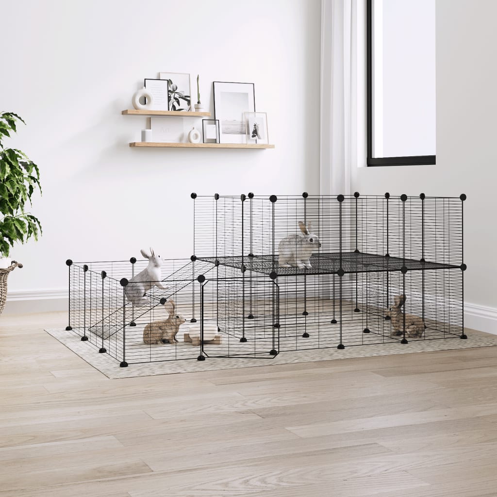 Berkfield 44-Panel Pet Cage with Door Black 35x35 cm Steel