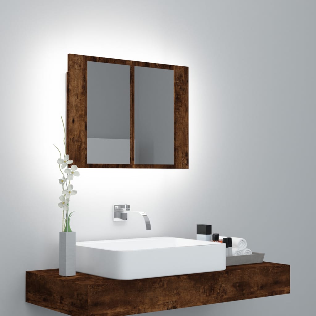 Berkfield LED Mirror Cabinet Smoked Oak 60x12x45 cm Engineered Wood