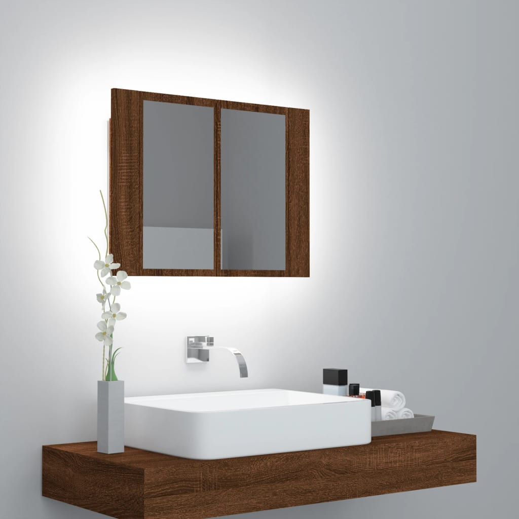 Berkfield LED Mirror Cabinet Brown Oak 60x12x45 cm Engineered Wood