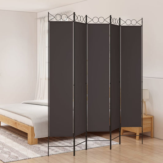 Berkfield 5-Panel Room Divider Brown 200x220 cm Fabric