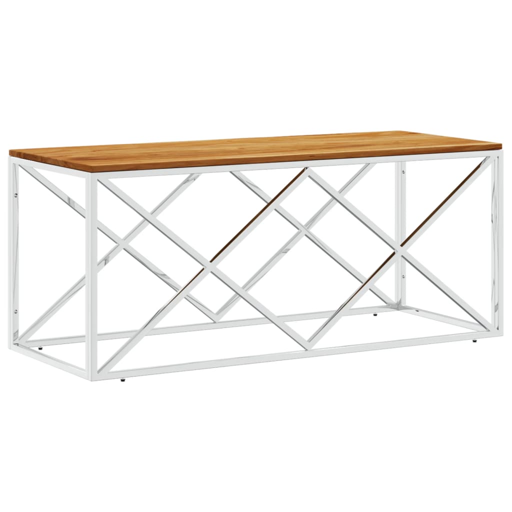 Berkfield Coffee Table Stainless Steel and Solid Wood Acacia