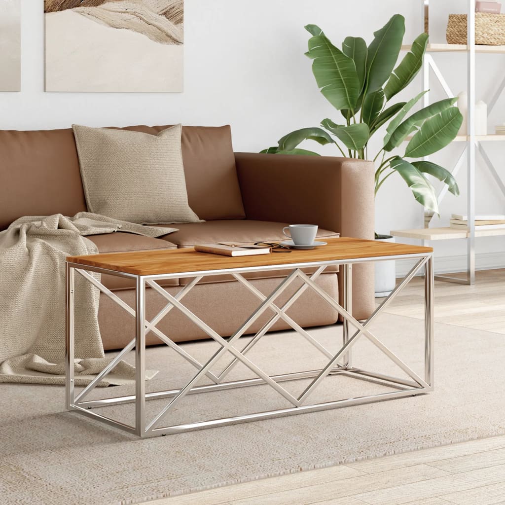 Berkfield Coffee Table Stainless Steel and Solid Wood Acacia