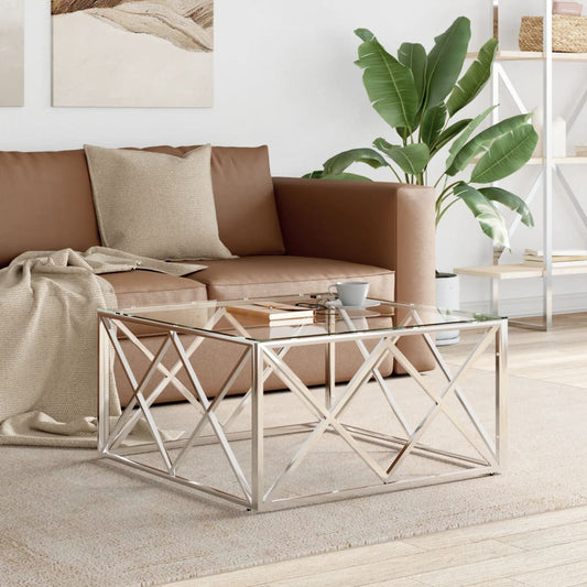 Berkfield Coffee Table 80x80x40 cm Stainless Steel and Glass