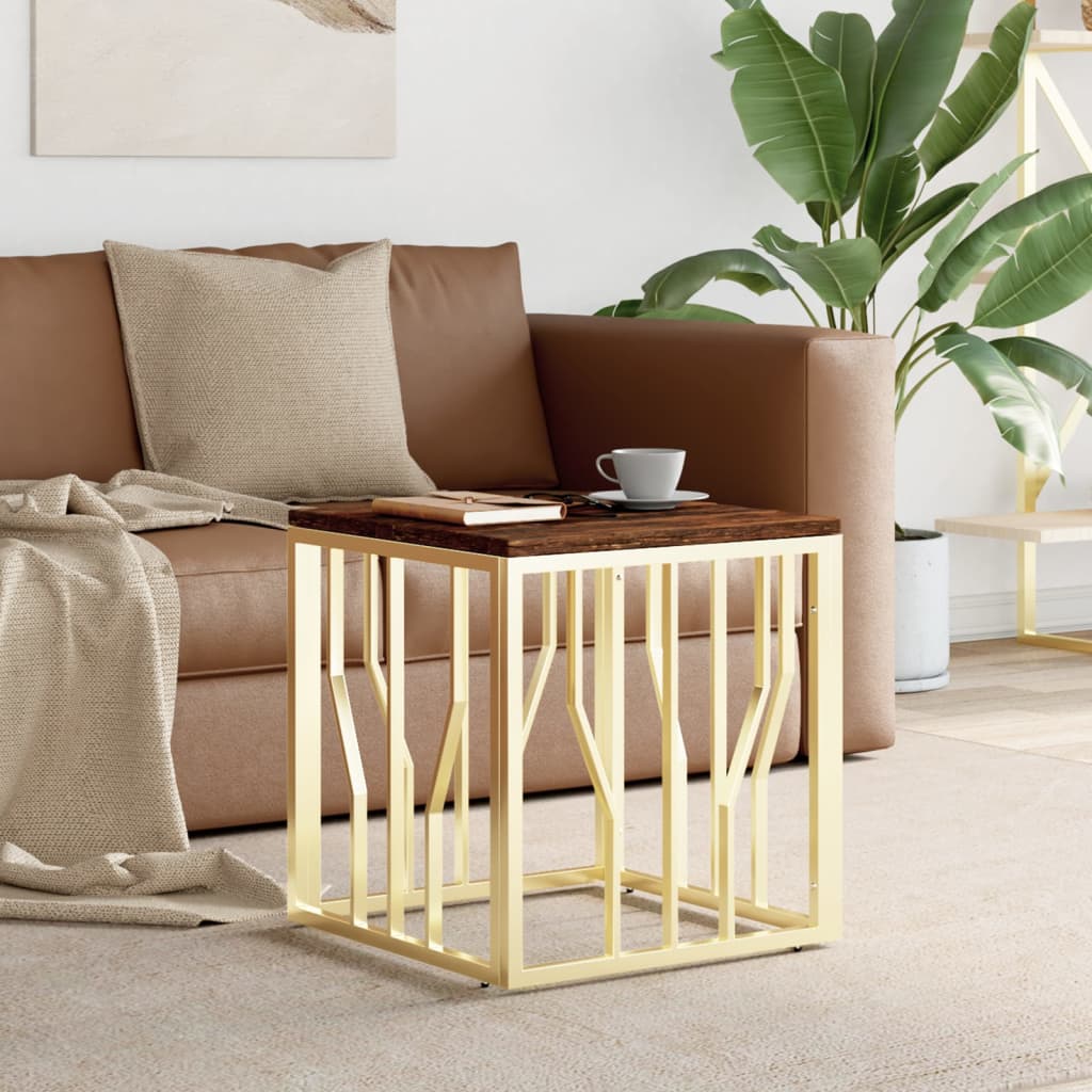 Berkfield Coffee Table Gold Stainless Steel and Solid Wood Reclaimed