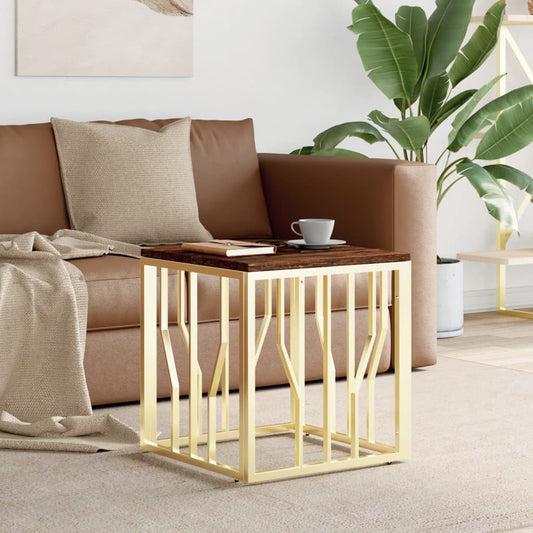 Berkfield Coffee Table Gold Stainless Steel and Solid Wood Reclaimed