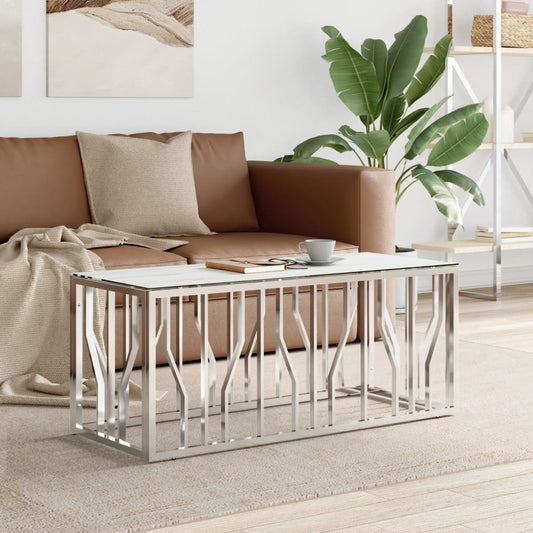 Berkfield Coffee Table Silver 110x45x45 cm Stainless Steel and Glass