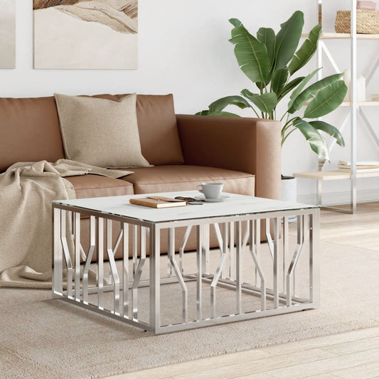 Berkfield Coffee Table Silver 80x80x40 cm Stainless Steel and Glass