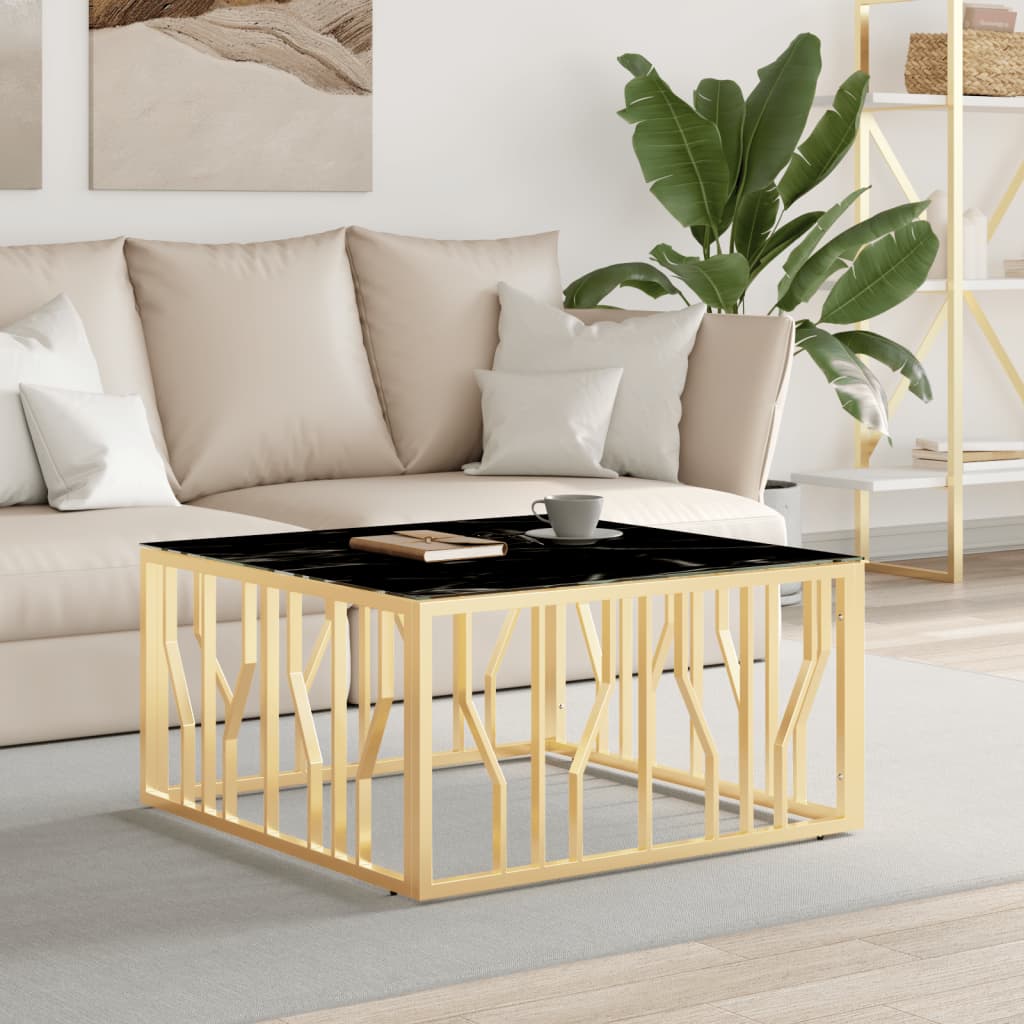 Berkfield Coffee Table Gold 80x80x40 cm Stainless Steel and Glass