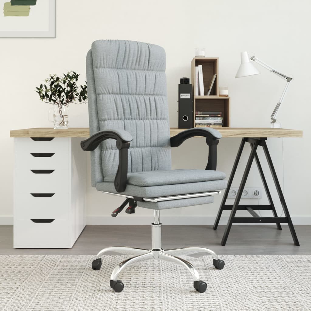 Berkfield Reclining Office Chair Light Grey Fabric