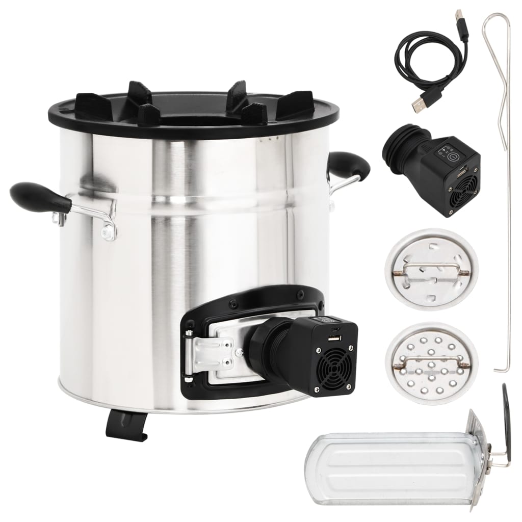 Berkfield Wood Stove with USB Fan Silver 35.5x26x28 cm Stainless Steel