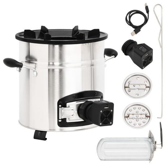 Berkfield Wood Stove with USB Fan Silver 35.5x26x28 cm Stainless Steel
