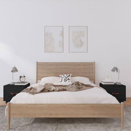 Berkfield Bedside Cabinets 2 pcs Black 40x34x35 cm Solid Wood Pine
