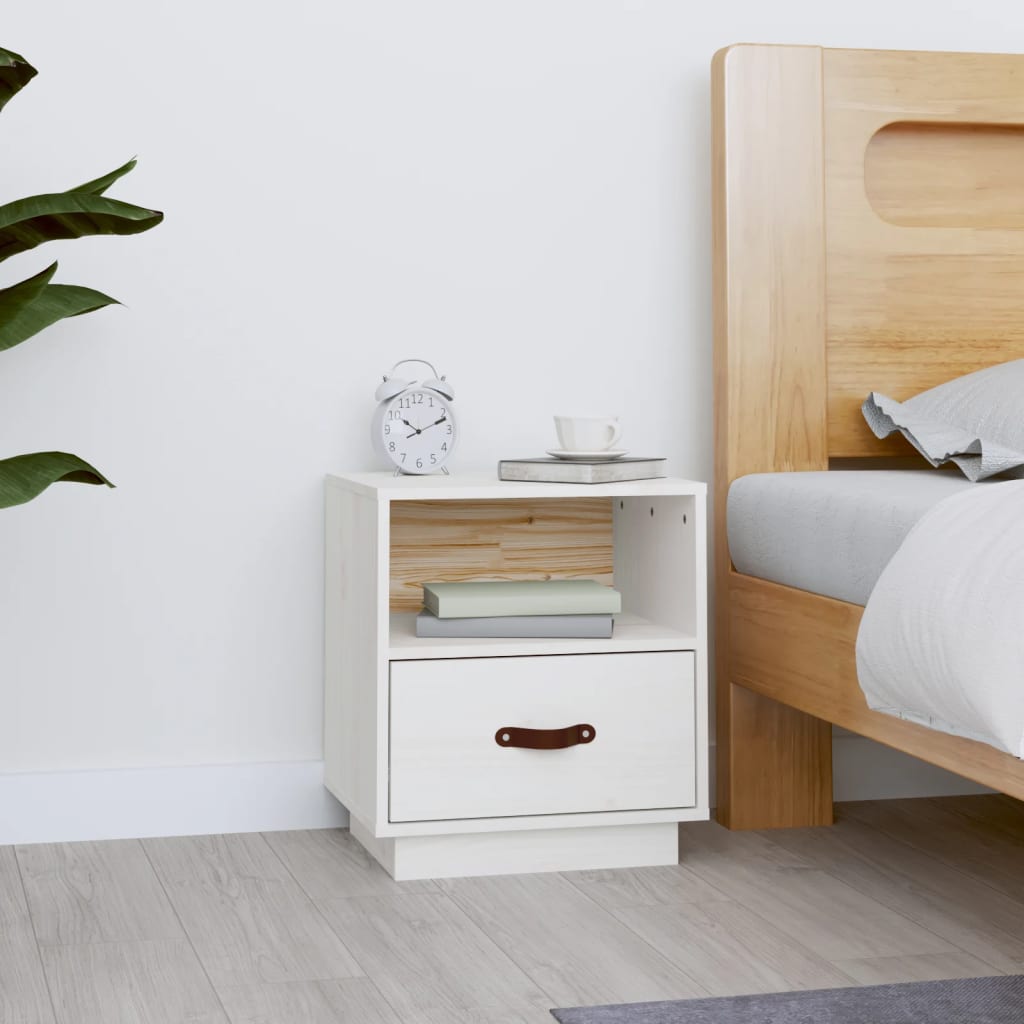 Berkfield Bedside Cabinet White 40x34x45 cm Solid Wood Pine