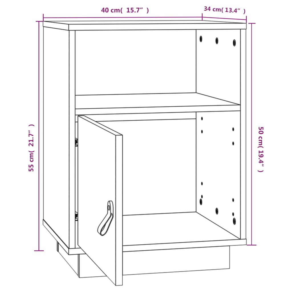 Berkfield Bedside Cabinet Grey 40x34x55 cm Solid Wood Pine