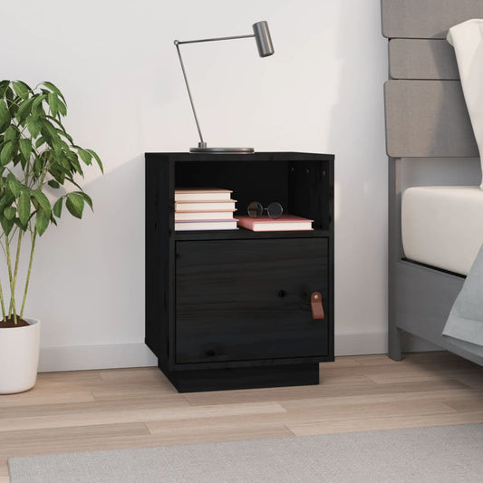 Berkfield Bedside Cabinet Black 40x34x55 cm Solid Wood Pine