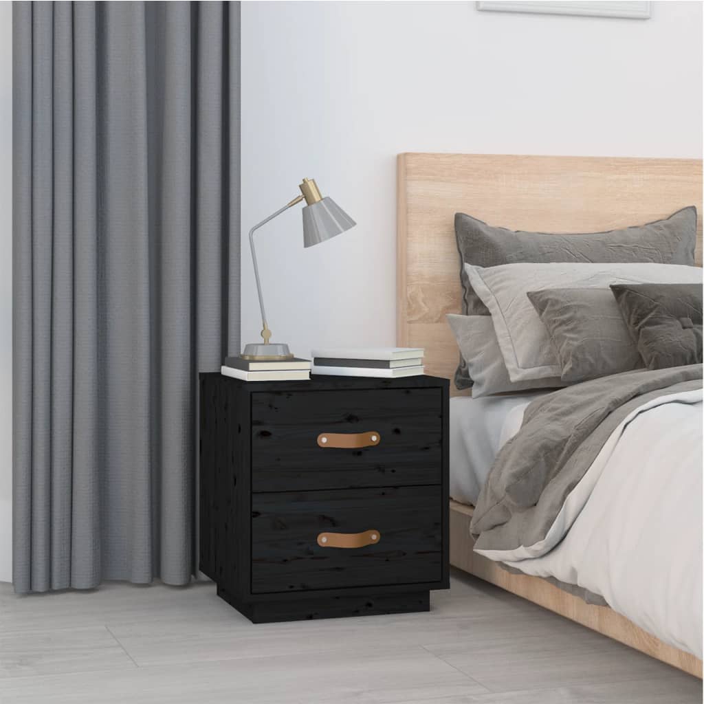 Berkfield Bedside Cabinet Black 40x34x45 cm Solid Wood Pine
