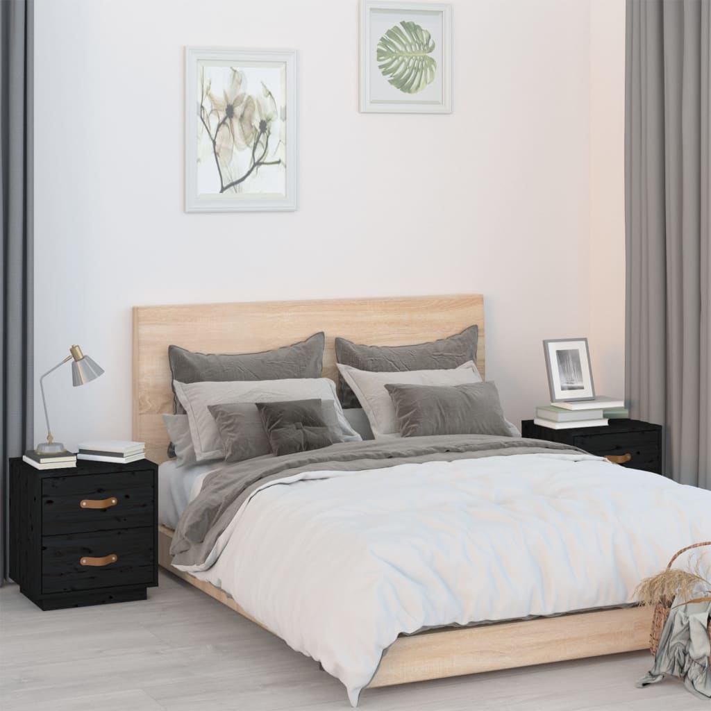 Berkfield Bedside Cabinets 2 pcs Black 40x34x45 cm Solid Wood Pine
