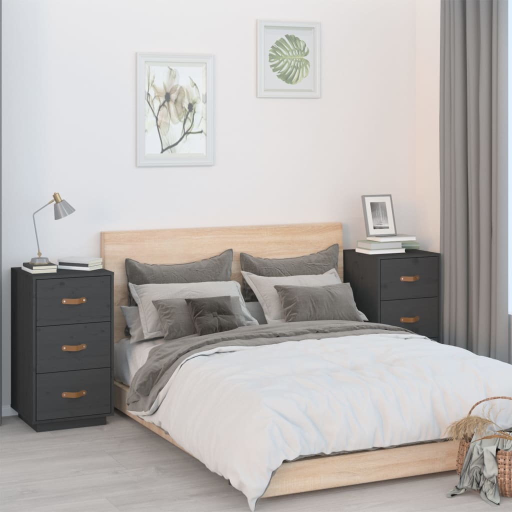 Berkfield Bedside Cabinets 2 pcs Grey 40x40x75 cm Solid Wood Pine