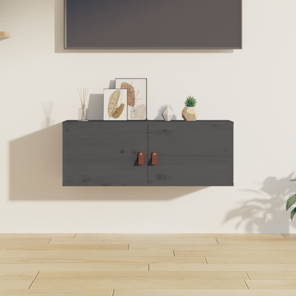 Berkfield Wall Cabinet Grey 80x30x30 cm Solid Wood Pine