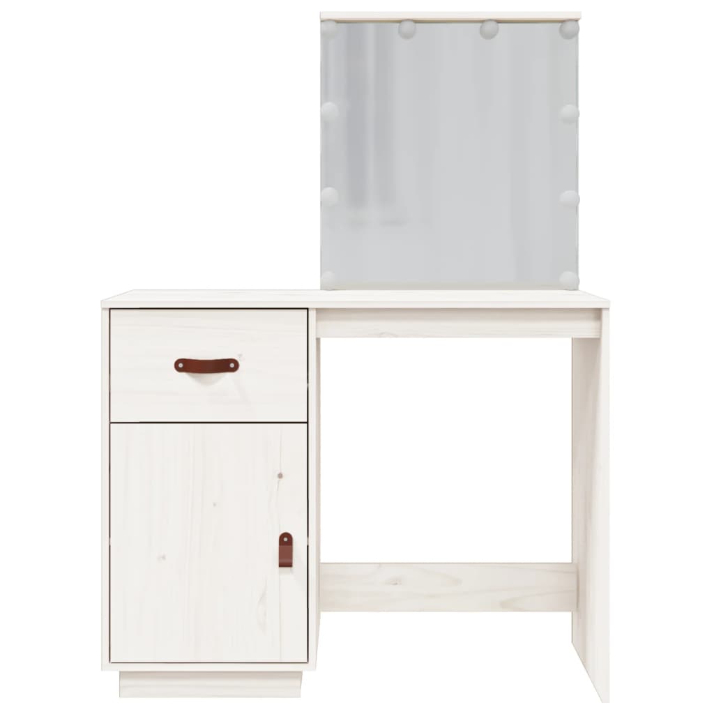 Berkfield Dressing Table with LED White 95x50x133.5 cm Solid Wood Pine