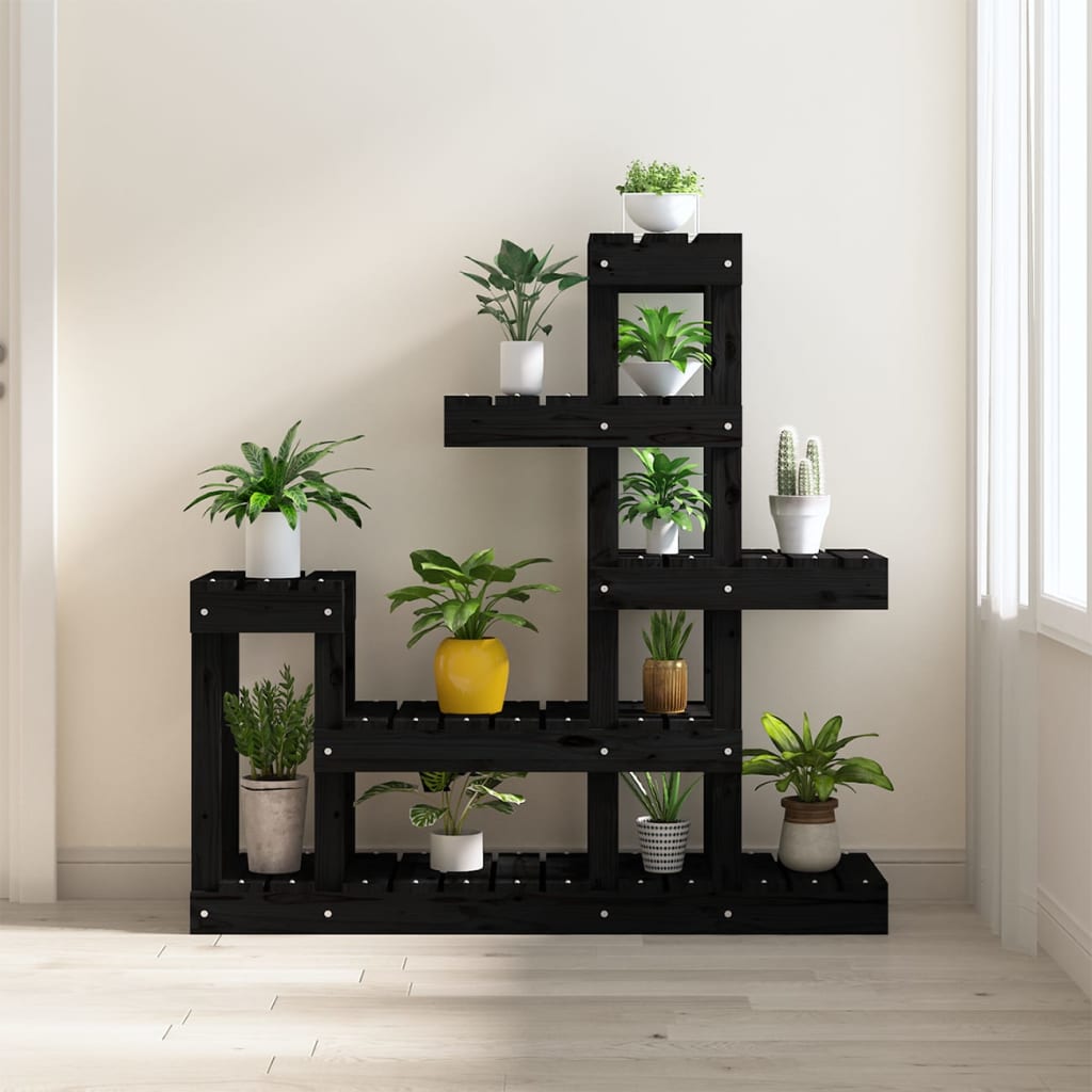Berkfield Plant Stand Black 92x25x97 cm Solid Wood Pine