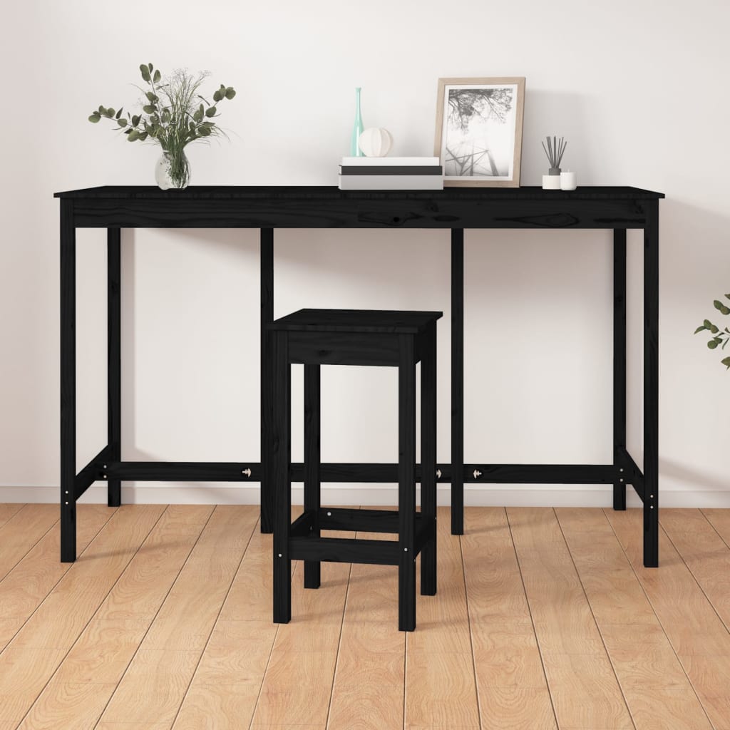 Berkfield Bar Table Black 180x80x110 cm Solid Wood Pine