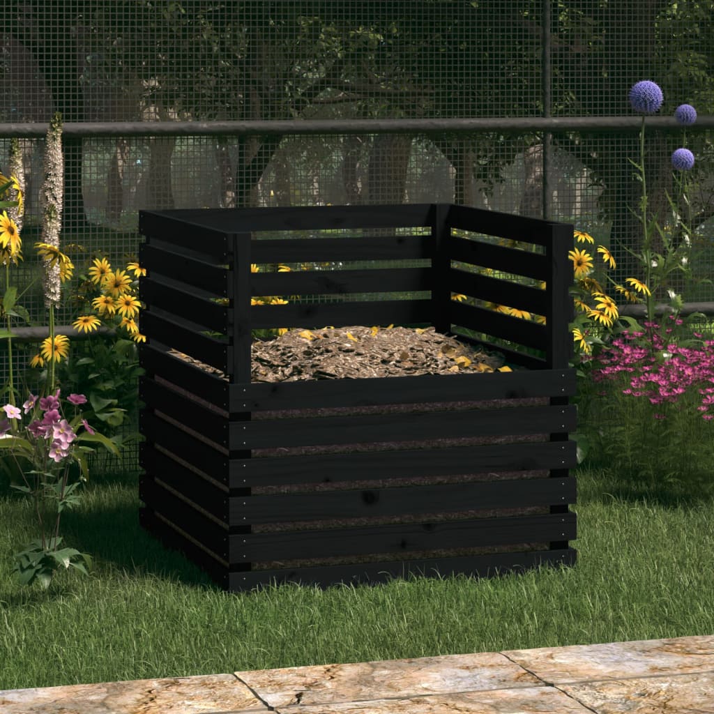 Berkfield Composter Black 80x80x78 cm Solid Wood Pine