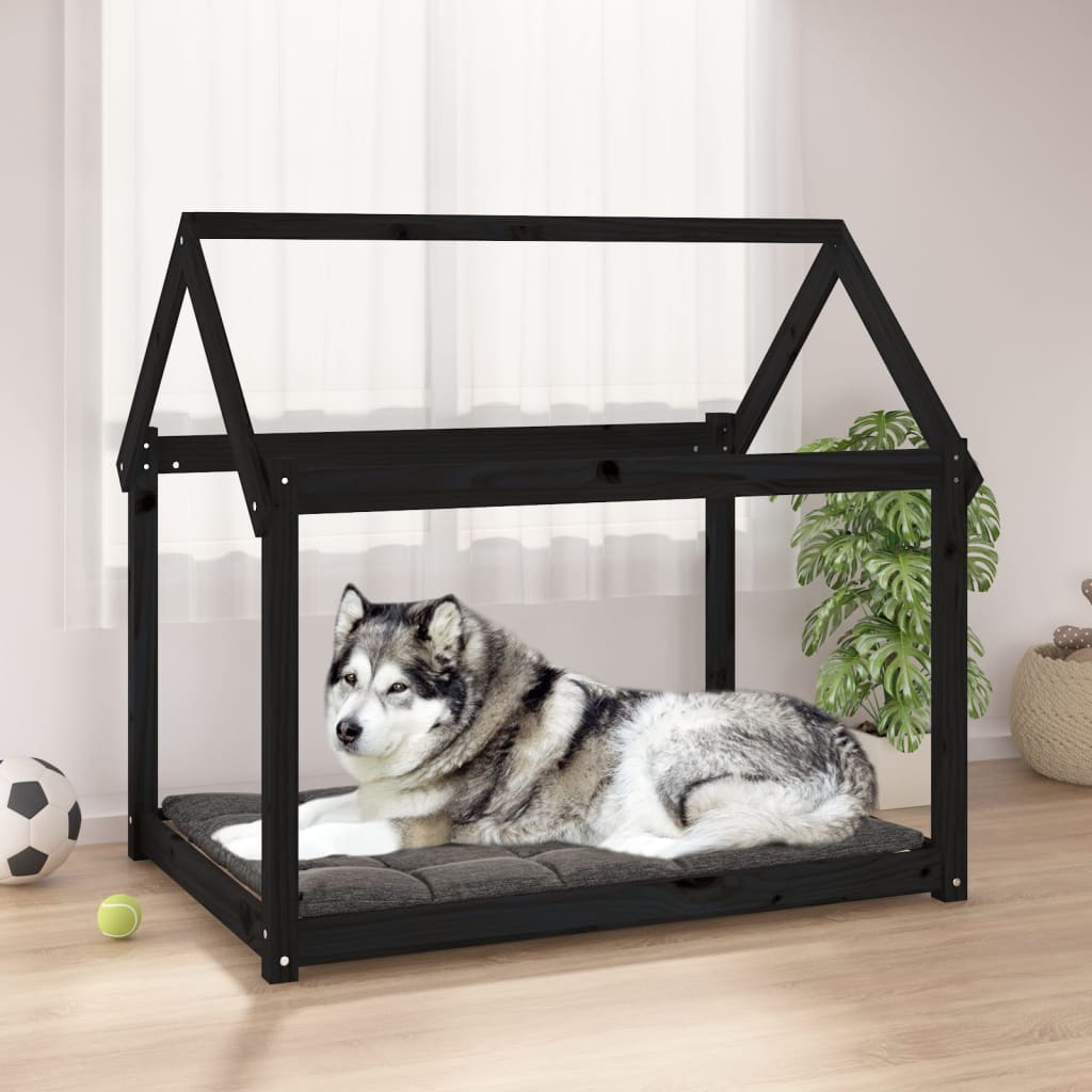 Berkfield Dog Bed Black 111x80x100 cm Solid Wood Pine