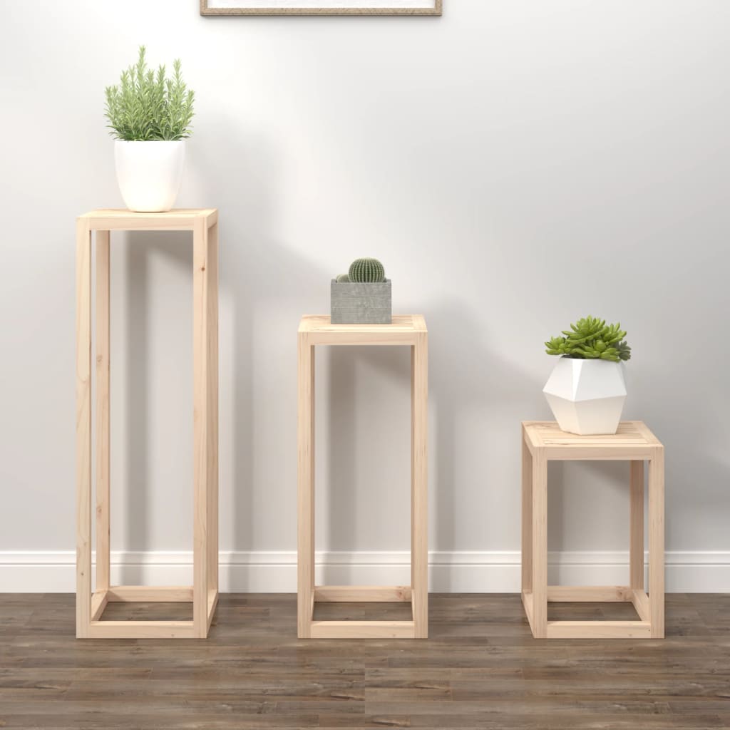 Berkfield 3 Piece Plant Stand Set Solid Wood Pine