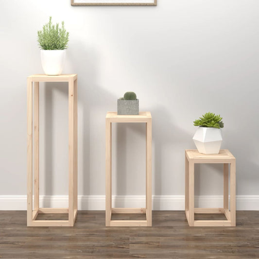 Berkfield 3 Piece Plant Stand Set Solid Wood Pine
