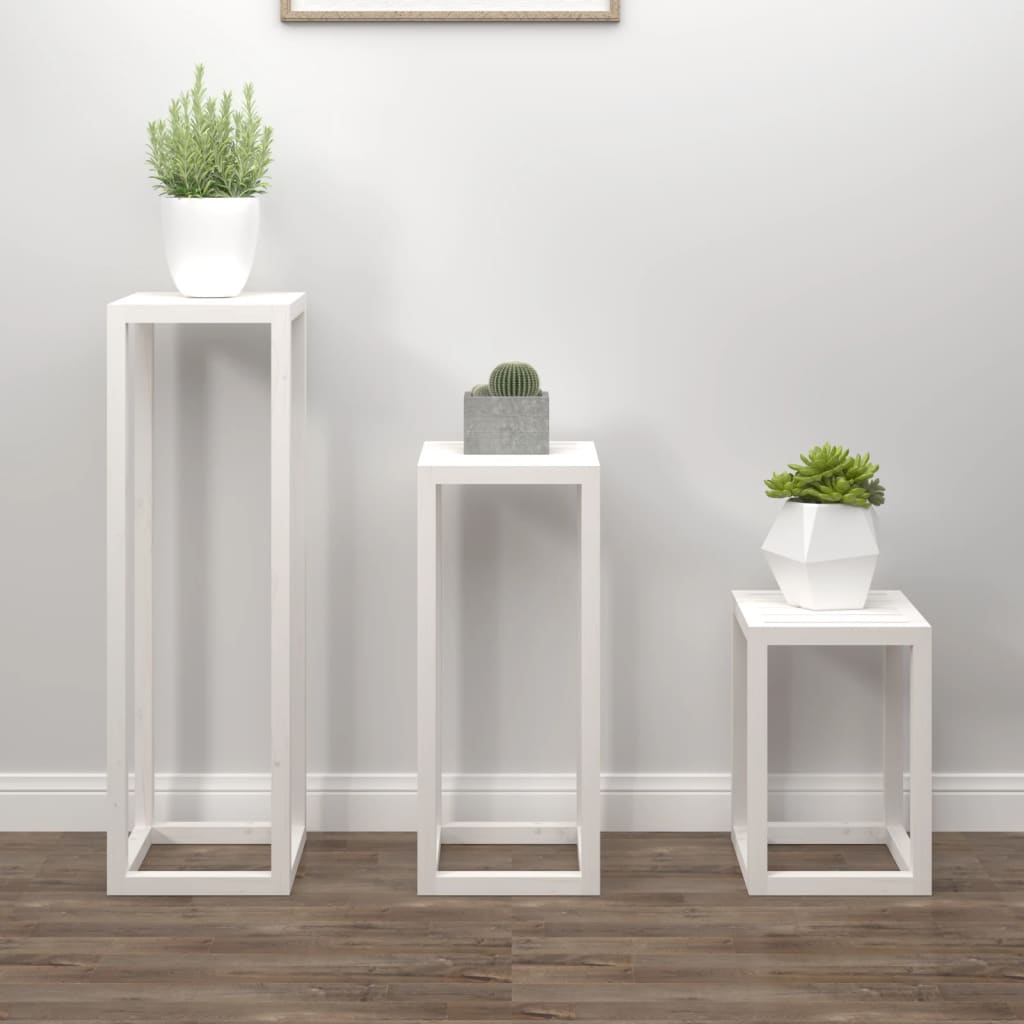 Berkfield 3 Piece Plant Stand Set White Solid Wood Pine