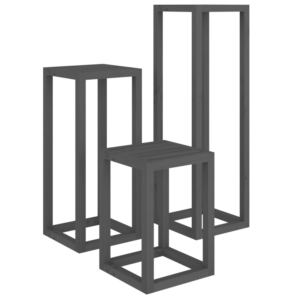 Berkfield 3 Piece Plant Stand Set Grey Solid Wood Pine