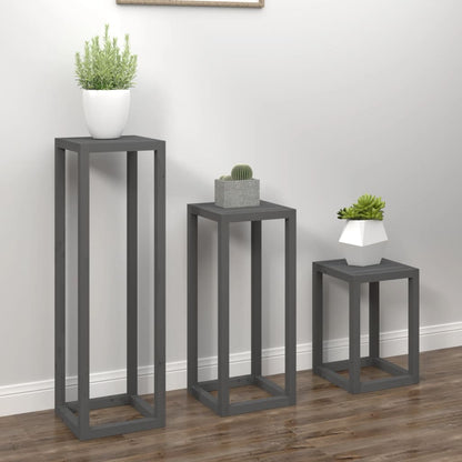 Berkfield 3 Piece Plant Stand Set Grey Solid Wood Pine