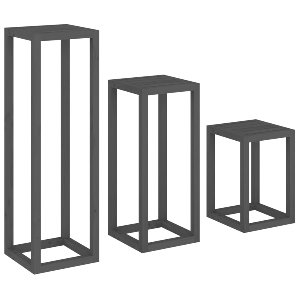 Berkfield 3 Piece Plant Stand Set Grey Solid Wood Pine
