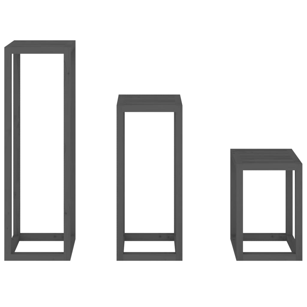 Berkfield 3 Piece Plant Stand Set Grey Solid Wood Pine