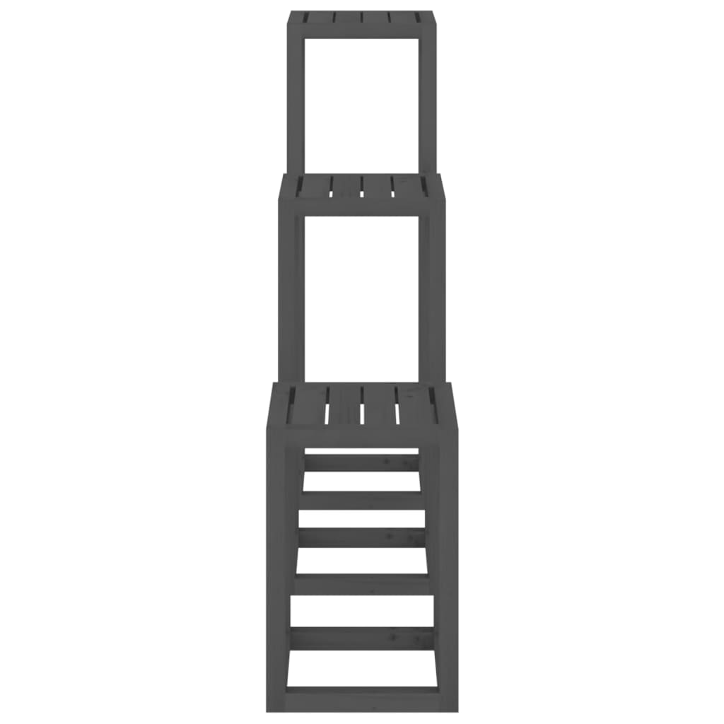 Berkfield 3 Piece Plant Stand Set Grey Solid Wood Pine