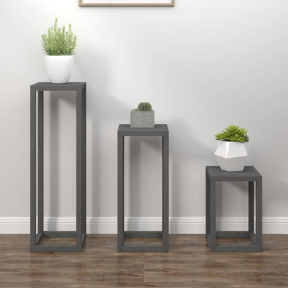 Berkfield 3 Piece Plant Stand Set Grey Solid Wood Pine
