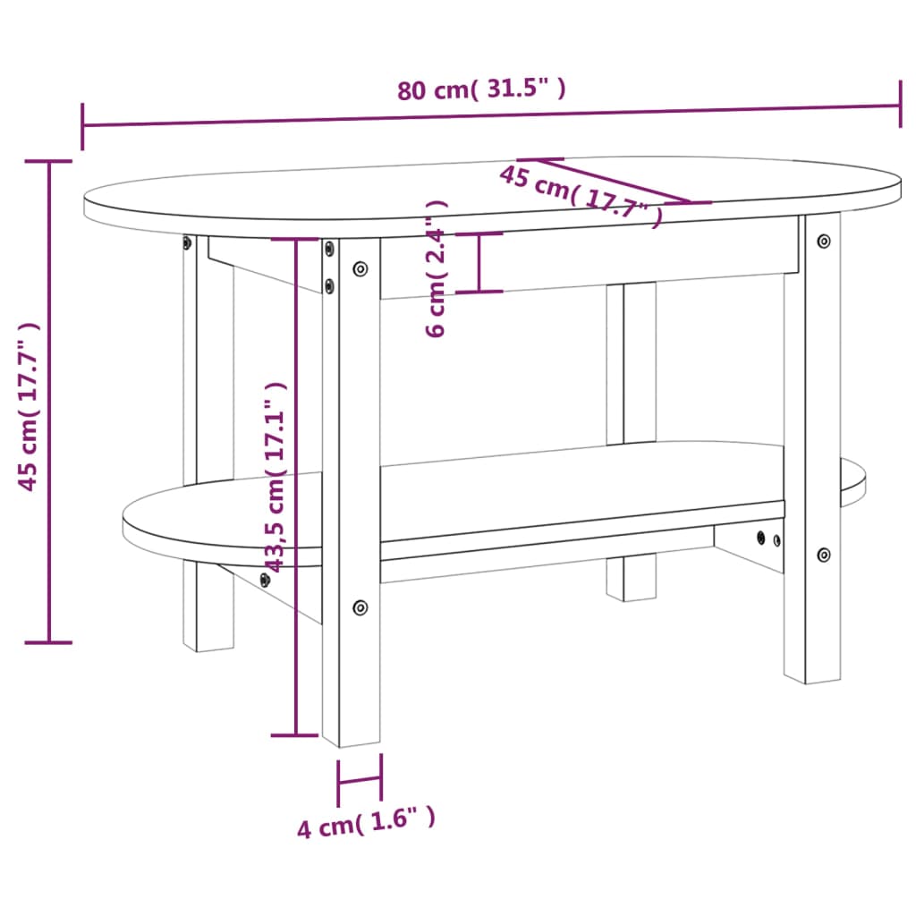 Berkfield Coffee Table Honey Brown 80x45x45 cm Solid Wood Pine